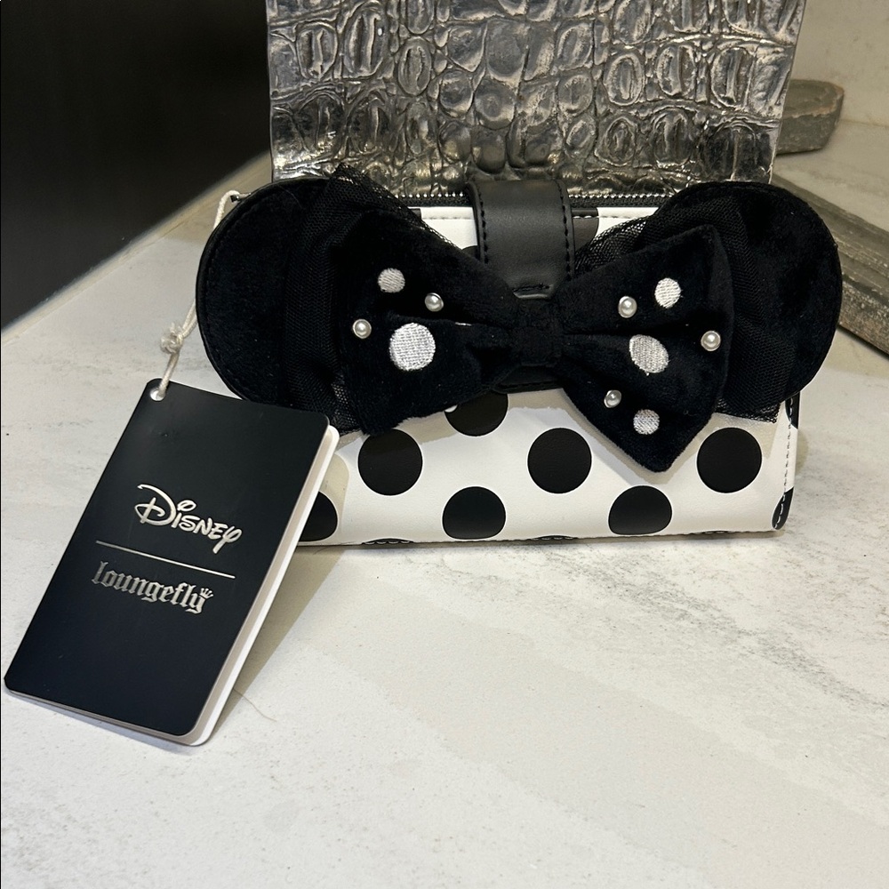 Loungefly Disney Black and White Polka Dot Bow Wallet